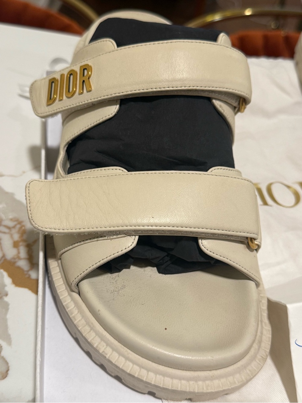 Christian Dior Dioract Cream Leather Gold Sandals Size 40